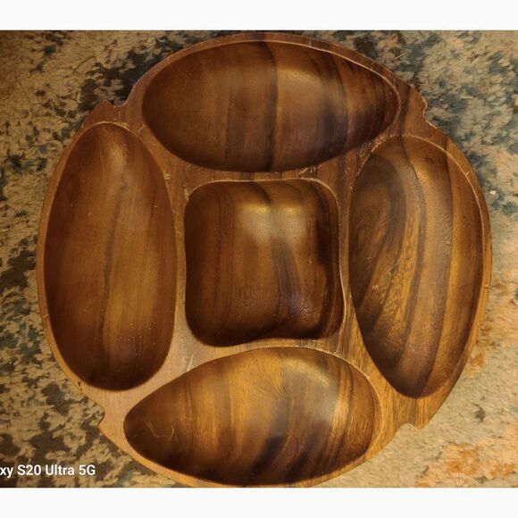 Monkey Pod Wood Hand Crafted Bowl Tray 5-Sections Vintage Mid Century - Picture 2 of 3